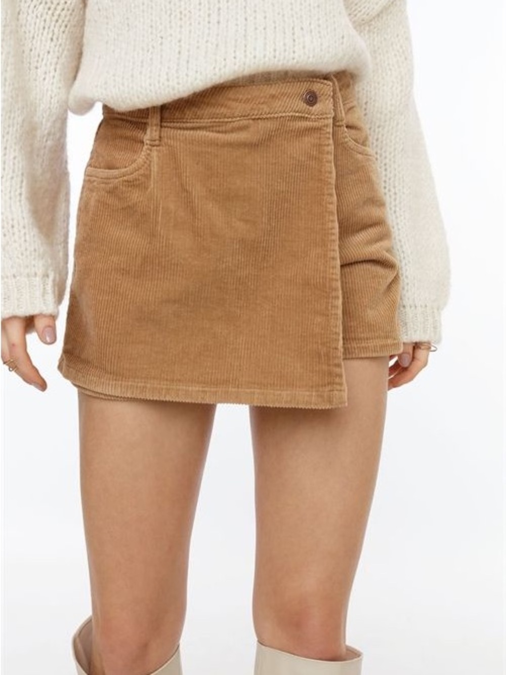 Rosebullet Corduroy Wrap Mini Skirt in Camel
